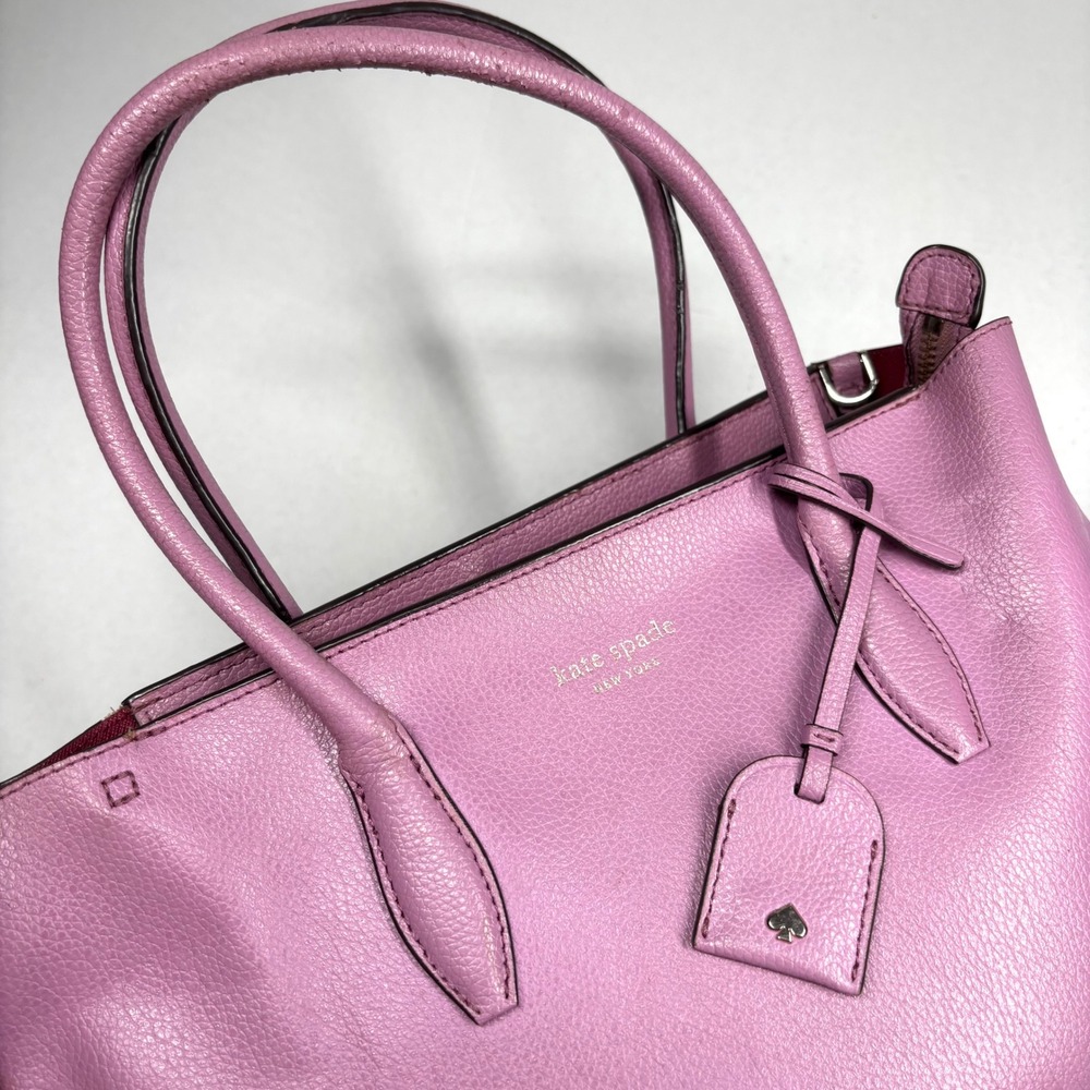 Kate Spade Eva Orchid Pink Pebbled Leather Tote Bag Satchel Lavender Brass $399 - Picture 3 of 9